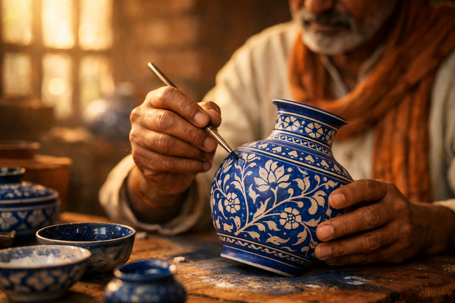 Indian artisan crafting traditional pottery